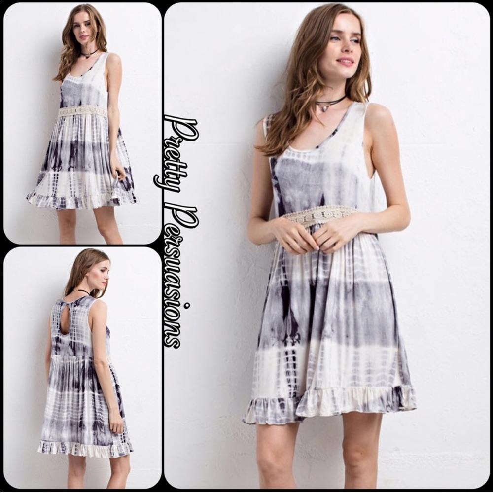 Charcoal Tie Dyed & Crochet Ruffle Hem Dress - Picture 7 of 8